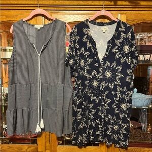 Set 2 Warm Weather Casual Blues Sleeveless Tunics Duo 🦋